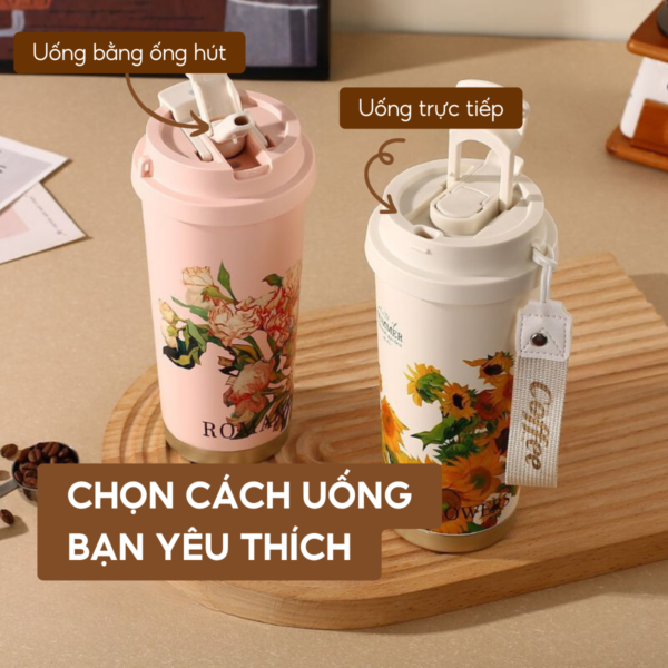Ly giữ nhiệt MITA Coffee Summer 500ml, inox 316 cao cấp, có ống hút và quai xách, giữ nhiệt từ 8-12H - Image 2