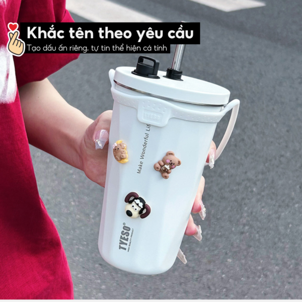 Ly giữ nhiệt khắc tên TYESO Wonder 600ML, inox 304, ống hút inox, cọ rửa, khắc tên theo yêu cầu - Image 3