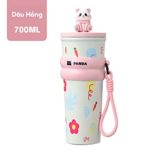 Ly giữ nhiệt MITA Panda 700ML, inox 304 có ống hút, ly giữ nhiệt nóng lạnh có quai xách - Image 6