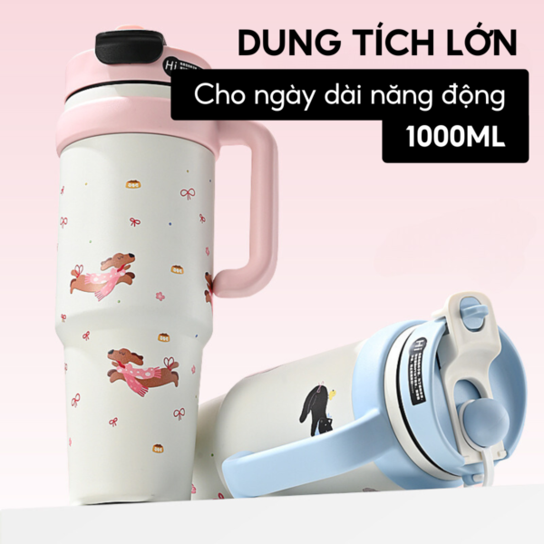 Ly giữ nhiệt MITA BingBa 1000ml, inox 316 có tay cầm, giữ nhiệt nóng lạnh kèm ống hút - Image 4