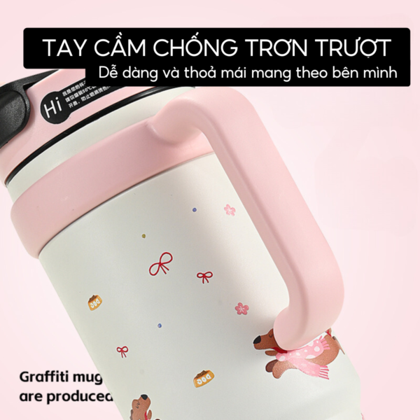 Ly giữ nhiệt MITA BingBa 1000ml, inox 316 có tay cầm, giữ nhiệt nóng lạnh kèm ống hút - Image 6