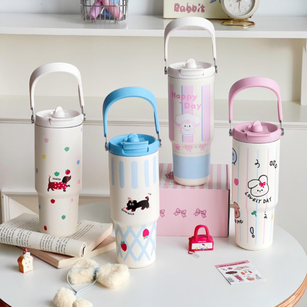 Ly giữ nhiệt MITA Mochi 900ml có quai xách, bình giữ nhiệt inox 316 cao cấp, trẻ trung