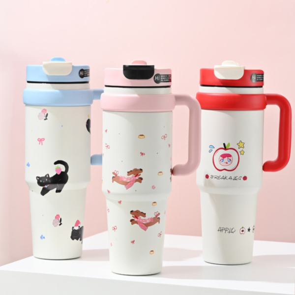 Ly giữ nhiệt MITA BingBa 1000ml, inox 316 có tay cầm, giữ nhiệt nóng lạnh kèm ống hút